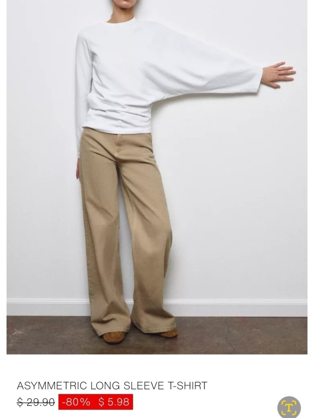 Zara Asymmetric Cotton Long Sleeve T Shirt Sz-L